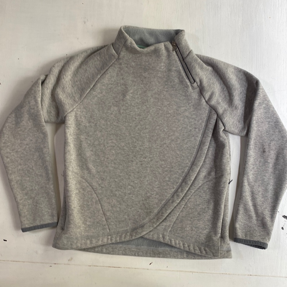 Athleta Girl M 8/10 Gray Asymmetrical Zip neck sweatshirt